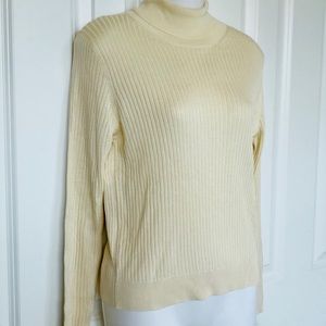 Larry Levine Cream Silk Turtleneck Top SOFT